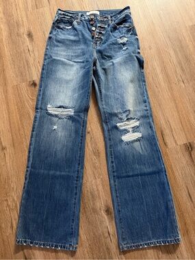 KanCan Medium Blue Distressed Wide-Leg Jeans